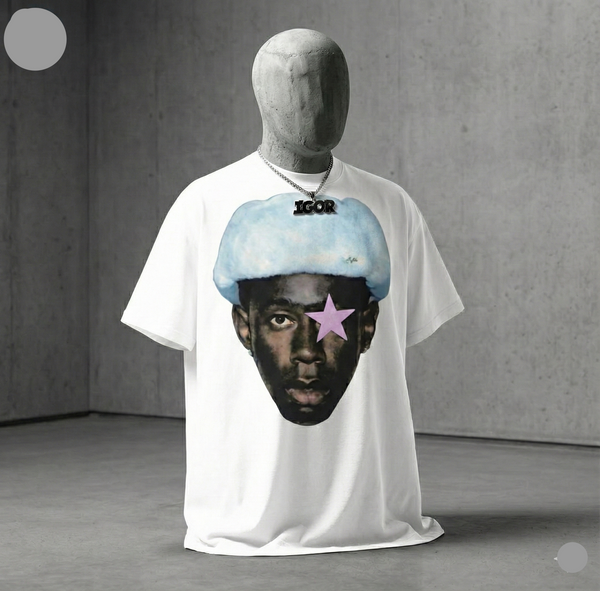 T-Shirt Creator — Blue Ushanka Portrait (White)