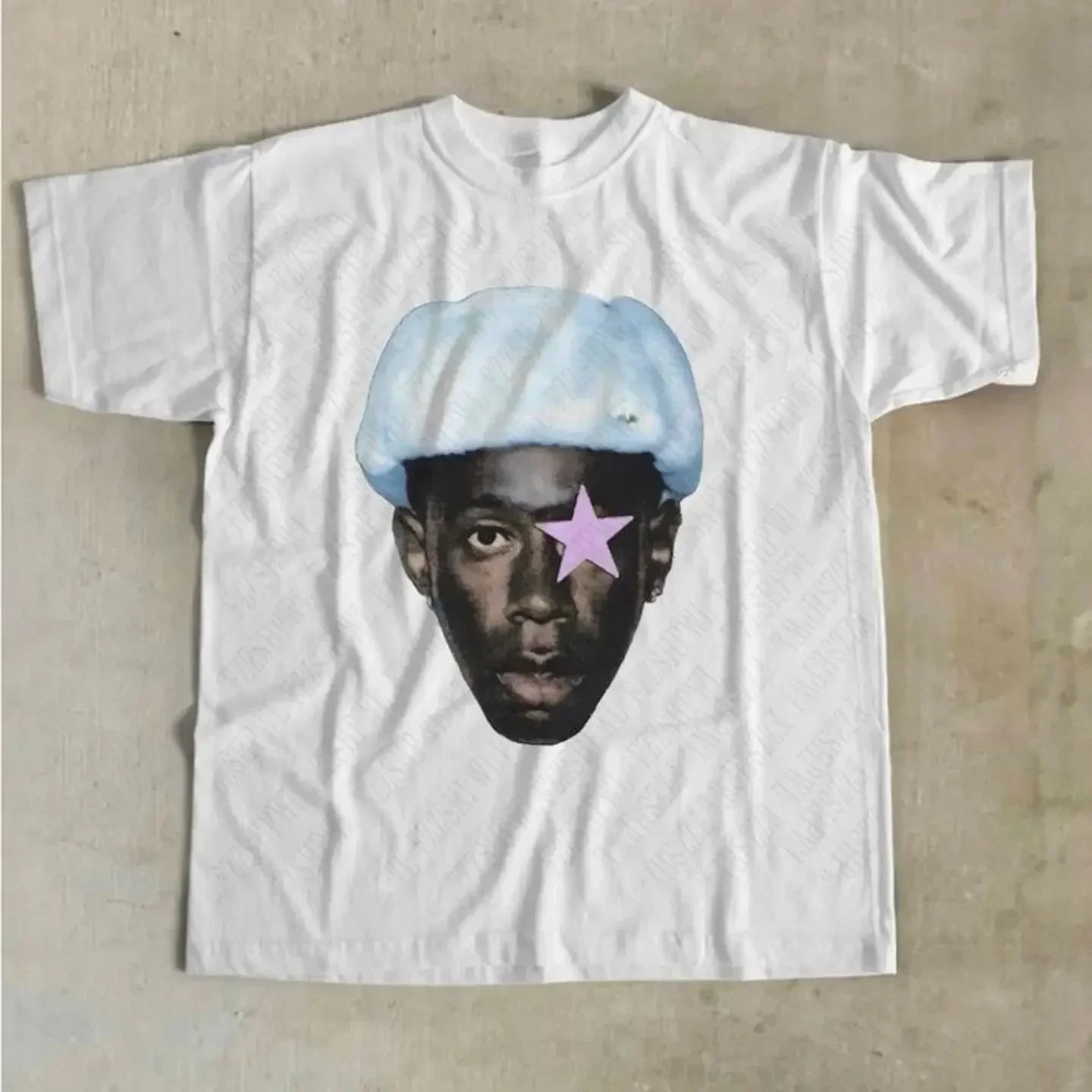 T-Shirt Creator — Blue Ushanka Portrait (White)
